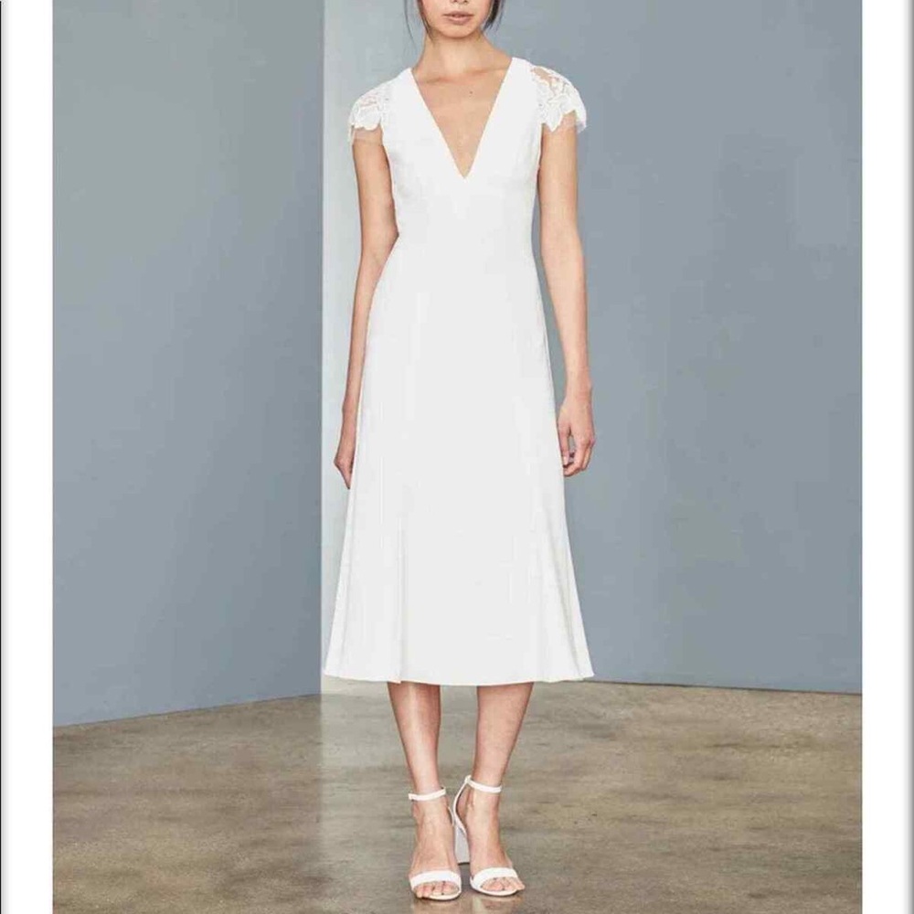 Amsale Ivory White Lace Cap Sleeve